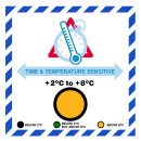 IATA Time & Temperature Label with visual temperature indicator on roll